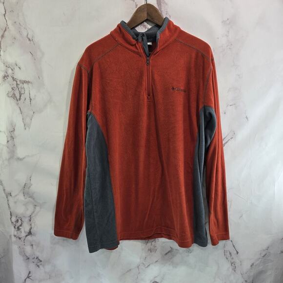 Columbia Pullover Men Large Orange Gray Fleece Klamath Range Quarter Zip Sweater - Picture 1 of 11